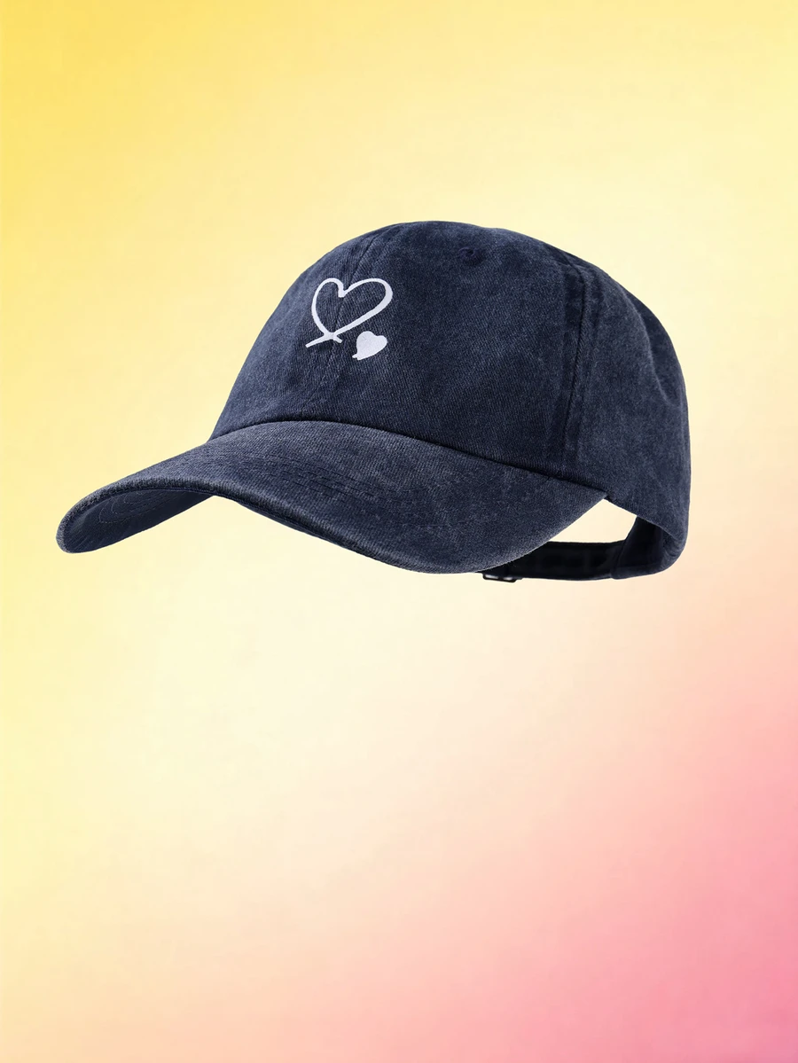 Trivaya 1pc Navy Blue Double Heart Baseball Cap, Outdoor Sun Hat, Unisex Essential Item - Dark Blue - View 1