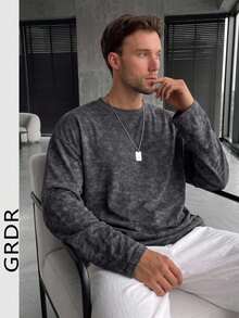 GRDR Men's Distressed Washed Crew Neck Casual Long Sleeve T-Shirt - Black - View 1