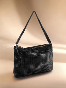 Etoivie In Stock New Cross-Border Rhinestone Knot Underarm Crescent Bag, Bejeweled Fashion Shoulder Party, Christmas Party, Christmas Gift - Black - View 4