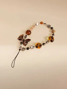 Glizzene Leopard Print Bow Beaded Phone Chain Pendant, Vintage Multi-Functional Wrist Strap Charm, Women's Anti-Loss Phone Lanyard - Multicolor - View 2