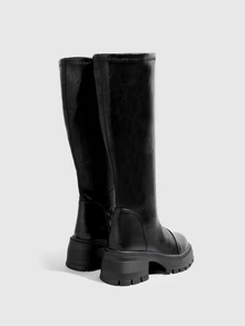 DareSee Women's Round Toe Chunky Boots, Front Zipper Design, All-Season Black Mid-Calf, Suitable For Daily Outdoor - Black - View 3