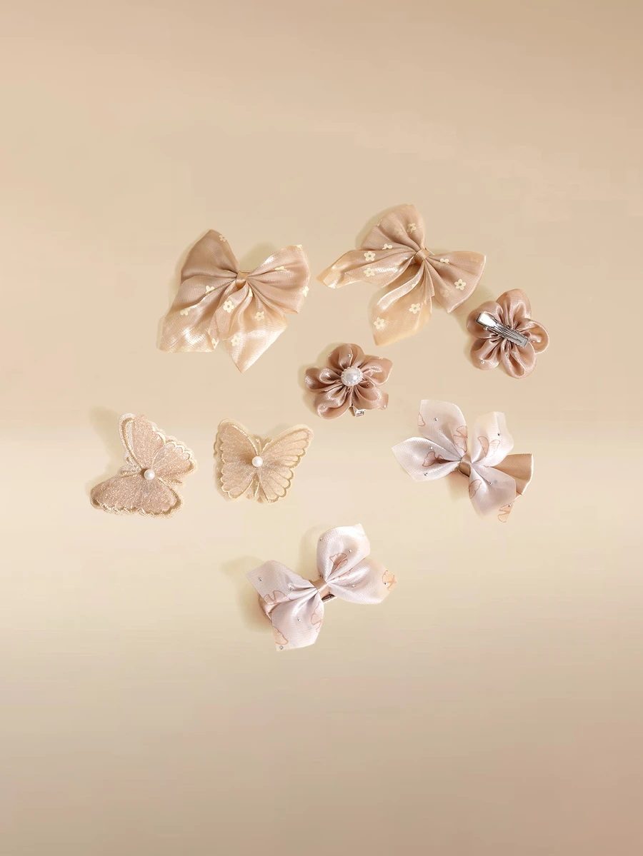 Glizzene 8pcs/Set Girls Colorful Pearl Flower Hair Clips, Bowknot Tassel Ribbon Hair Accessories - Multicolor - View 1