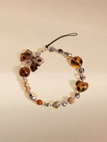 Glizzene Leopard Print Bow Beaded Phone Chain Pendant, Vintage Multi-Functional Wrist Strap Charm, Women's Anti-Loss Phone Lanyard - Multicolor - View 1
