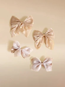 Glizzene 8pcs/Set Girls Colorful Pearl Flower Hair Clips, Bowknot Tassel Ribbon Hair Accessories - Multicolor - View 3
