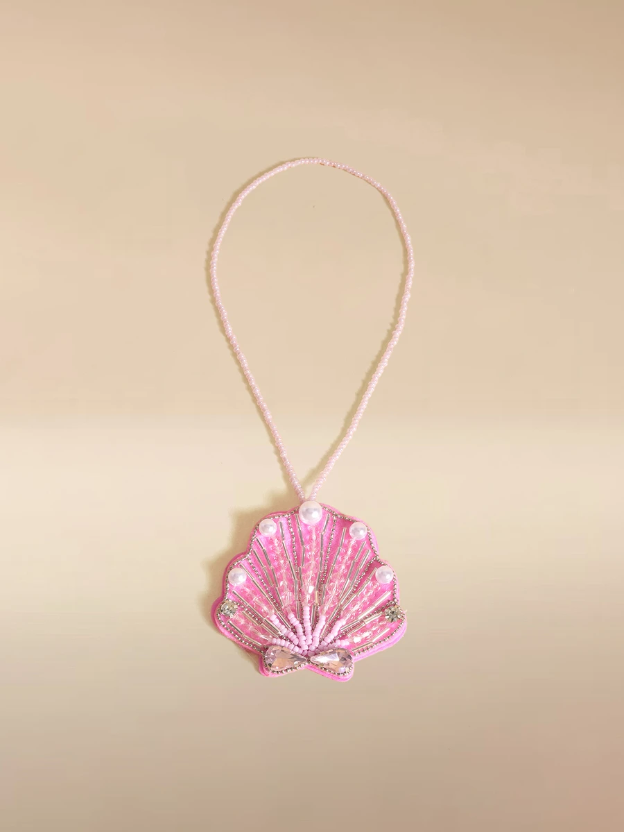 Glizzene 1pc Bohemian Style Handmade Beaded Non-Woven Fabric Faux Pearl Scallop Shell Bag Charm Pendant - Pink - View 1
