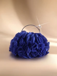 Etoivie 藍寶石藍花瓣手提包，雪紡花卉裝飾，金色手柄與肩帶，大容量可收納手機與口紅 - 寶藍色 - 查看 2