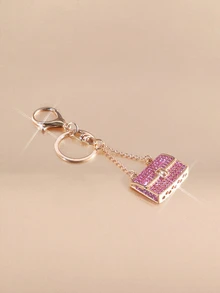 Etoivie 1pc Fashionable Handbag Accessory For Women, Metallic 3D Keychain Studded With Rhinestones, Gift Idea For Wallet Keychain - Pink - View 4