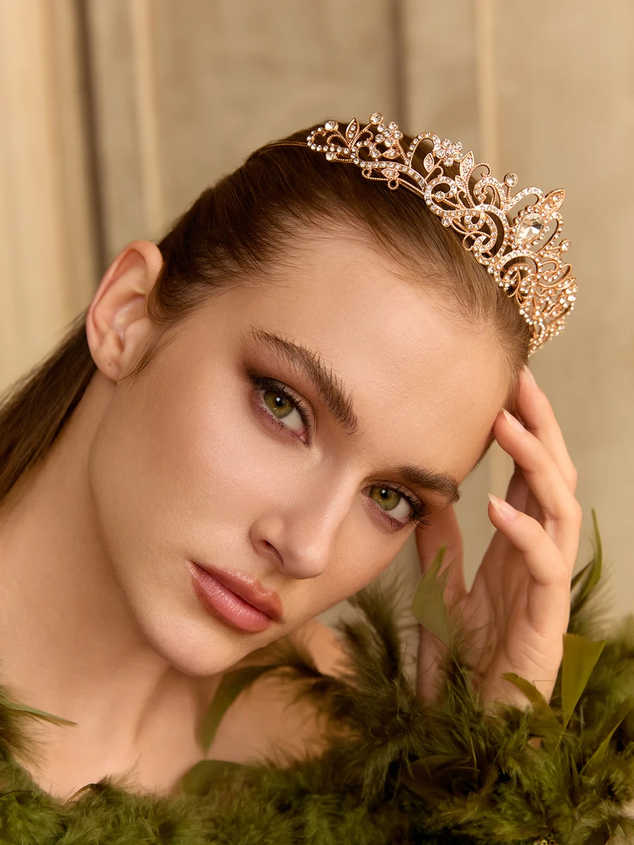 Etoivie Elegant Gold Princess Crown - Sparkling Rhinestone And Glass Stone Bridal Crown, Suitable For Weddings, Balls, Birthday Parties - Gold - View 1