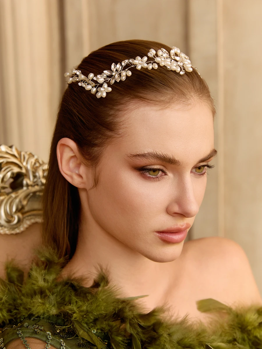 Etoivie 1pc Pearl & Rhinestone Hairpin, Handmade Elegant Bohemian Style Bridal Hair Accessory For Women Valentine's Day, Christmas Gift - Silver - View 1