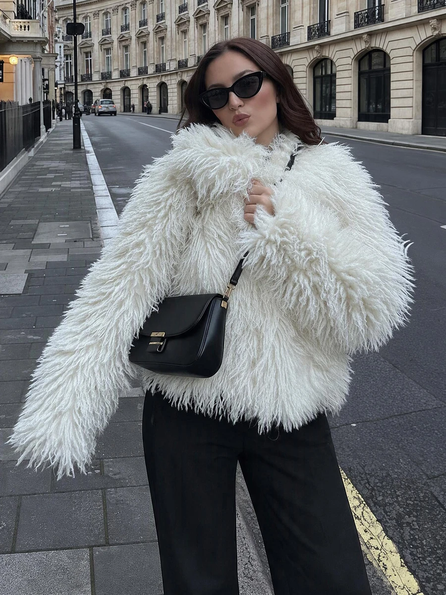 Women's Fashion Sexy Short Faux Fur Jacket, New Autumn/Winter - Apricot - View 1