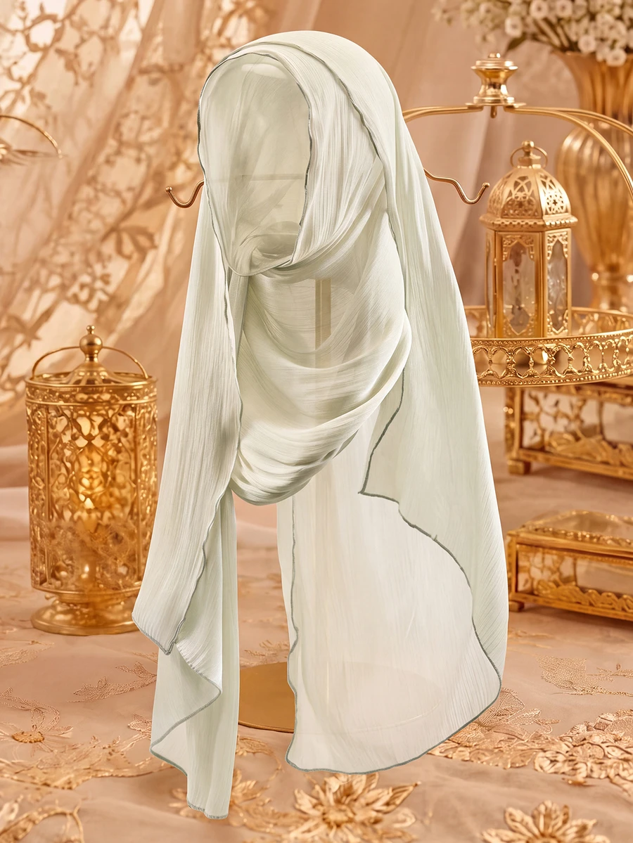 Farahzel 1条女士纯色丝滑柔软头巾,阿拉伯休闲长款头巾,保守素雅的头巾,适合日常穿着。 - 薄荷綠 - 查看 1