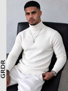 GRDR Men's Autumn/Winter New High Neck Long Sleeve Knit Sweater - White - View 1
