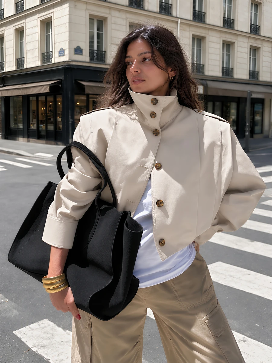 Women's New Spring/Autumn Short Trench Coat Jacket, Casual Button Front Pocket Outerwear