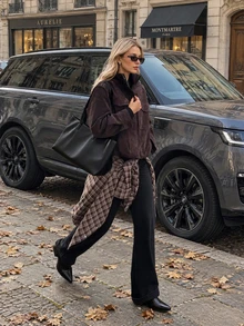 Women Fall Winter Elegant Casual Burgundy Faux Suede Long Sleeve Jacket For Office Daily Going Out - Burgundy - View 4