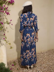 Dancing Leopard Multicolor Bamboo Print Maxi Shirt Dress Weekend Dinner Autumn City Theatre Restaurant Gallery Hotel Winter Occasion Elegant Timeless Polished Modern - Multicolor - View 2