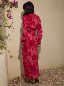 Dancing Leopard Midi Dress Red Crimson Floral Leopard Print Weekend Dinner Evening Events City Theatre Restaurant Gallery Autumn Winter Occasion Elegant Timeless
