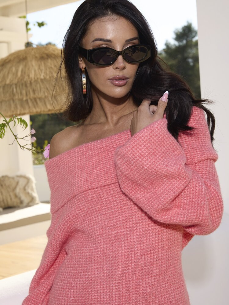 Dancing Leopard Rainelle 珊瑚粉色单肩针织套头衫，女士套头衫，女士针织衫，舒适百搭的女士服装，秋冬必备，日常穿着，休闲时尚，叠穿单品，职场穿搭 - 珊瑚粉 - 查看 3