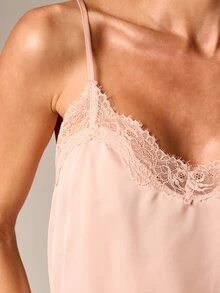 AiiRZ Lace Trim Cami And Shorts Pajama Set Sleepwear Nightwear Loungewear Summer Bedroom Sleep - Pink - View 4