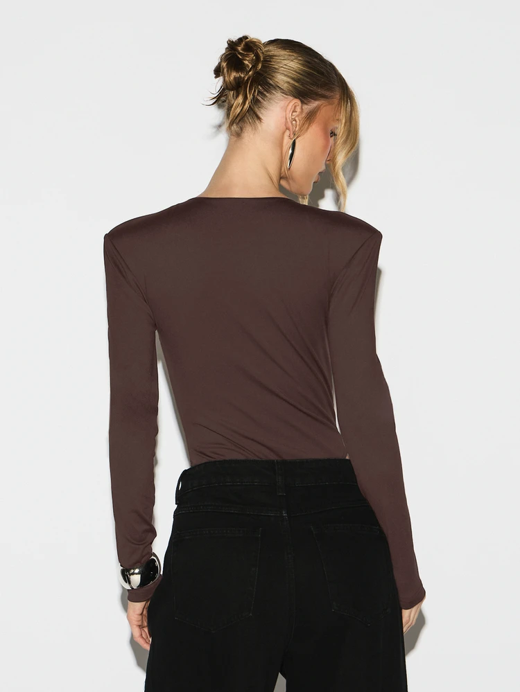 KIZN Deep V Neck Long Sleeve Bodysuit