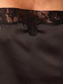 AiiRZ 蕾丝边缎面吊带背心和阔腿裤睡衣套装，家居服两件套，卧室睡衣套装 - 咖啡棕 - 查看 5