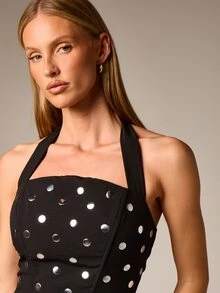 AiiRZ Top corset com decote halter, detalhes metálicos e laço nas costas. Modelo bustiê ajustado. - Preto - Ver 5