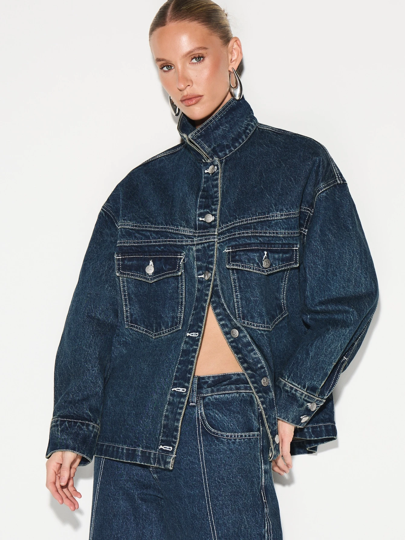 KIZN Dark Wash Denim Jacket With Contrast Stitching
