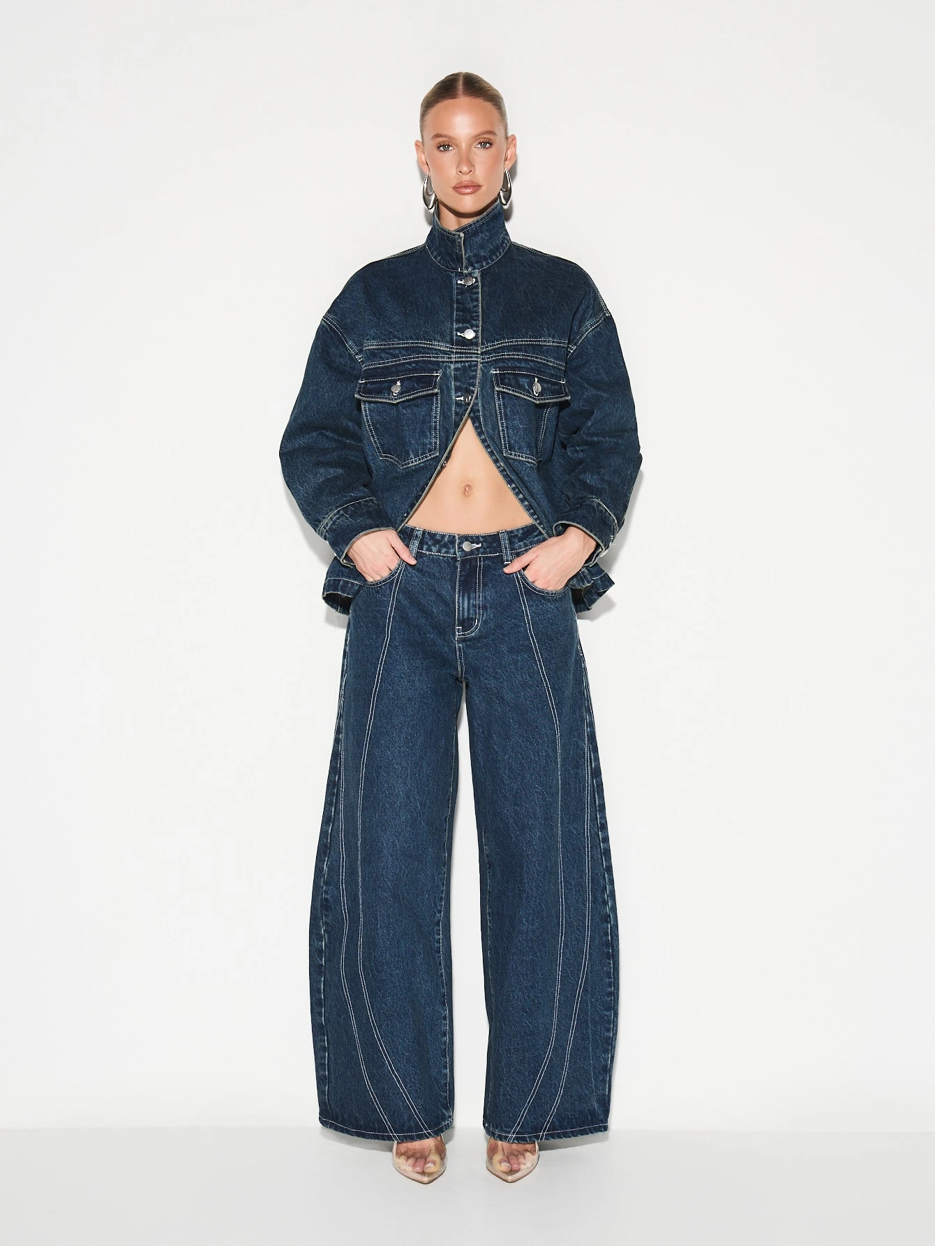 KIZN Dark Wash Denim Jacket With Contrast Stitching