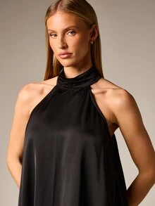 AiiRZ Vestido mini con cuello halter y bajo asimétrico con detalles de encaje delicado para fiestas y ocasiones de noche - Rojo cereza - Ver 4