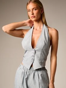 AiiRZ Halter Neck Tailored Waistcoat Top - Grey - View 5