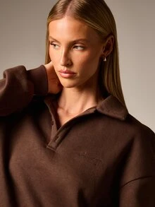 AiiRZ Sudadera con cuello estilo rugby clásico con bordado a tono, manga larga, parte superior informal para usar en otoño e invierno - Café integral - Ver 6