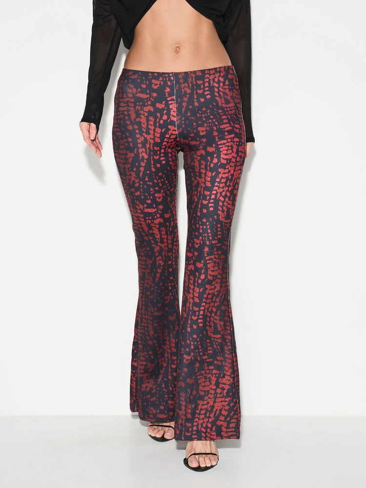 KIZN Snake Print High Rise Flare Leg Casual Trousers Fall Winter Fashion Statement Pants Boho Wide Leg Style