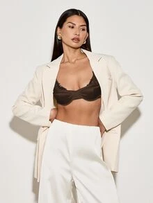 AiiRZ 缎面蕾丝边钢圈半罩杯文胸，胸部支撑，女性贴身内衣，睡衣家居服。 - 巧克力棕 - 查看 3