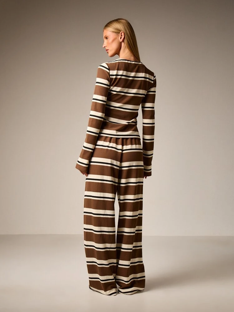 Striped Button Through Top And Pants Set