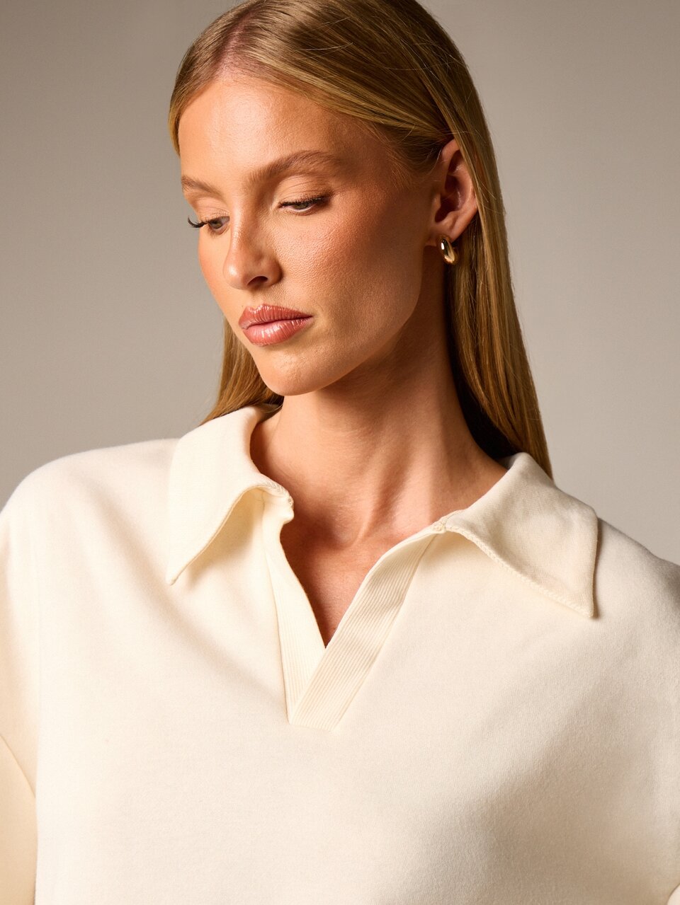 AiiRZ Conjunto de dos piezas de top tipo polo con cuello y pantalón de pierna ancha, ajuste relajado, conjunto de salón coordinado para otoño e invierno