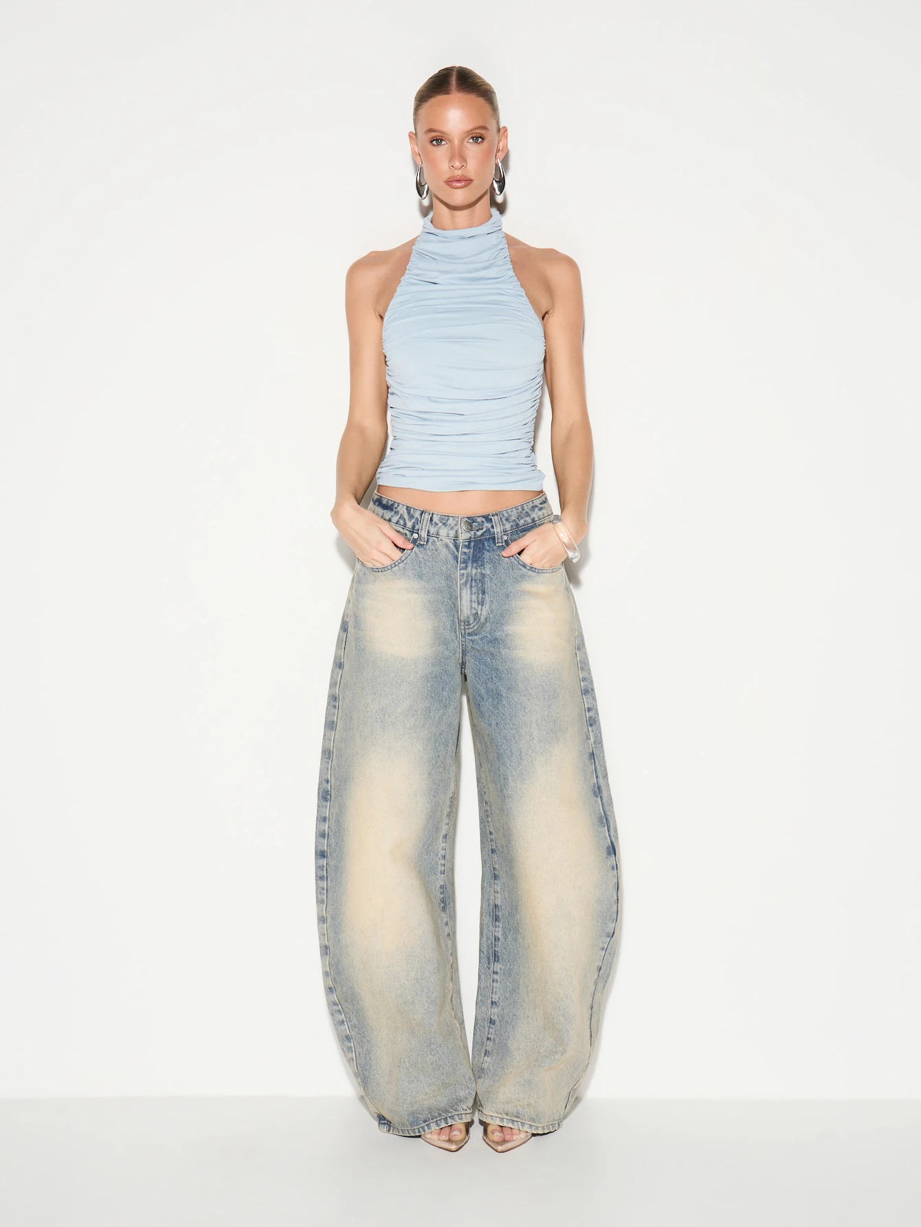 KIZN Ruched Halterneck Tank Top With High Neck