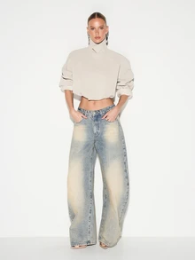 KIZN Dropped Shoulder Cropped Suede Bomber Jacket With Ribbed Cuffs And Waistband Classic Fall Winter Outerwear - Apricot - View 3