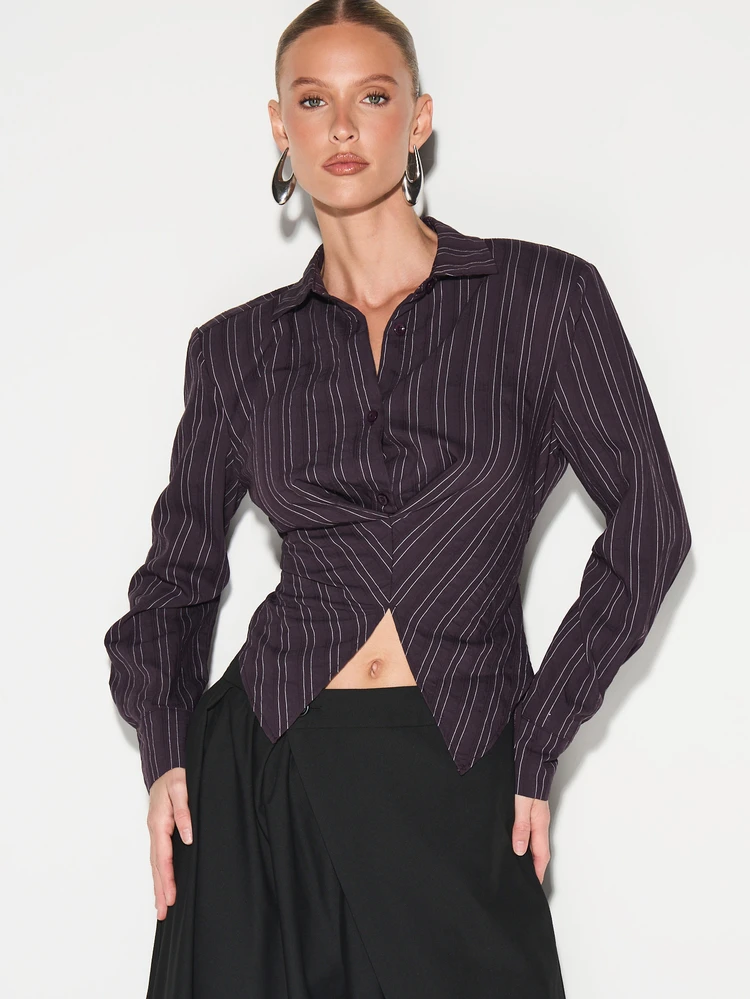 KIZN Striped Shirt With Cinch Waist Detail