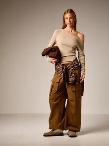 AiiRZ Parachute Utility Cargo Pants With Multiple Pockets Wide Leg Drawstring Waist Elastic Cuffs Casual Relaxed Fit Street Style Fashion - Brown - View 3