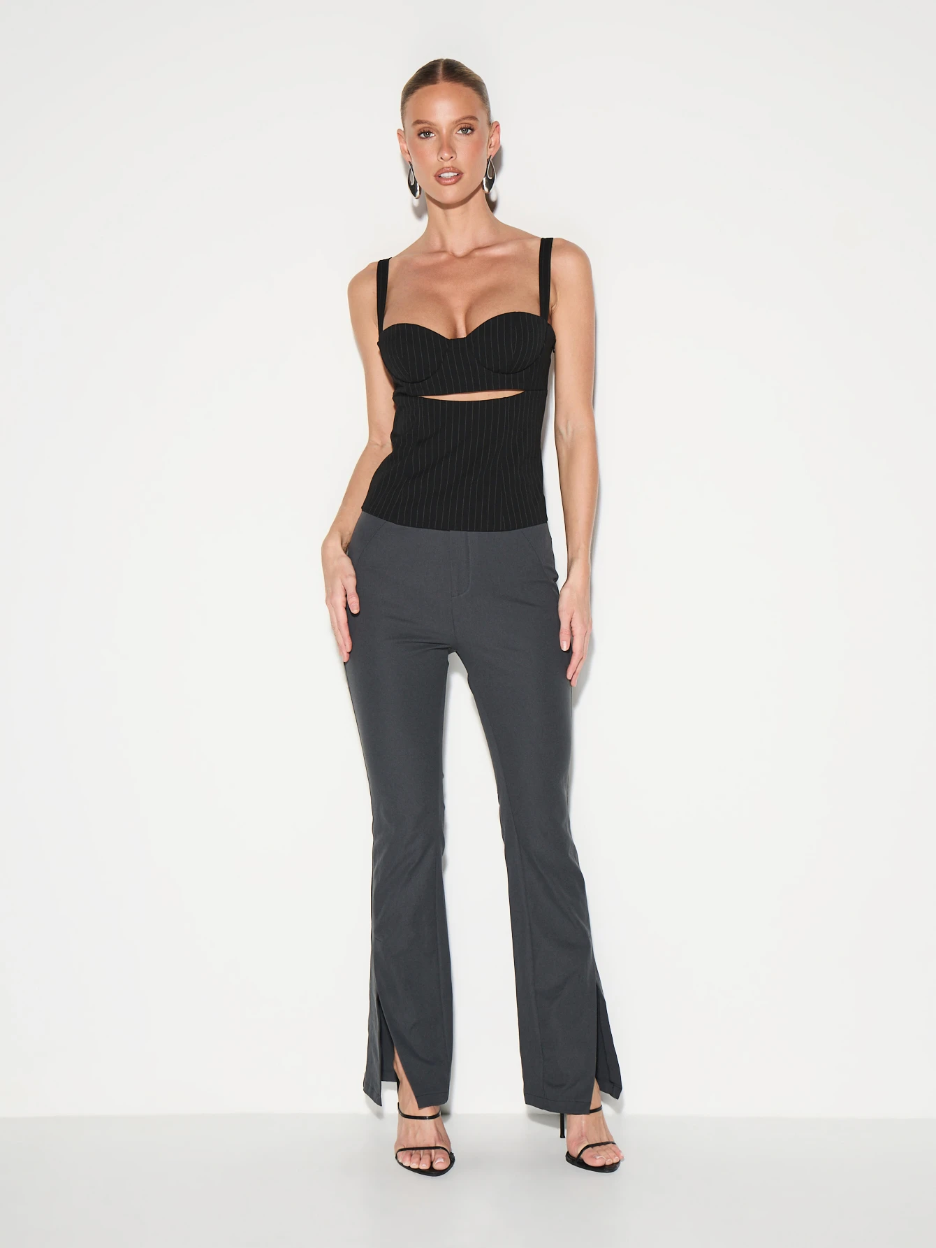 KIZN Split Hem Flare Trousers With Slit Detail