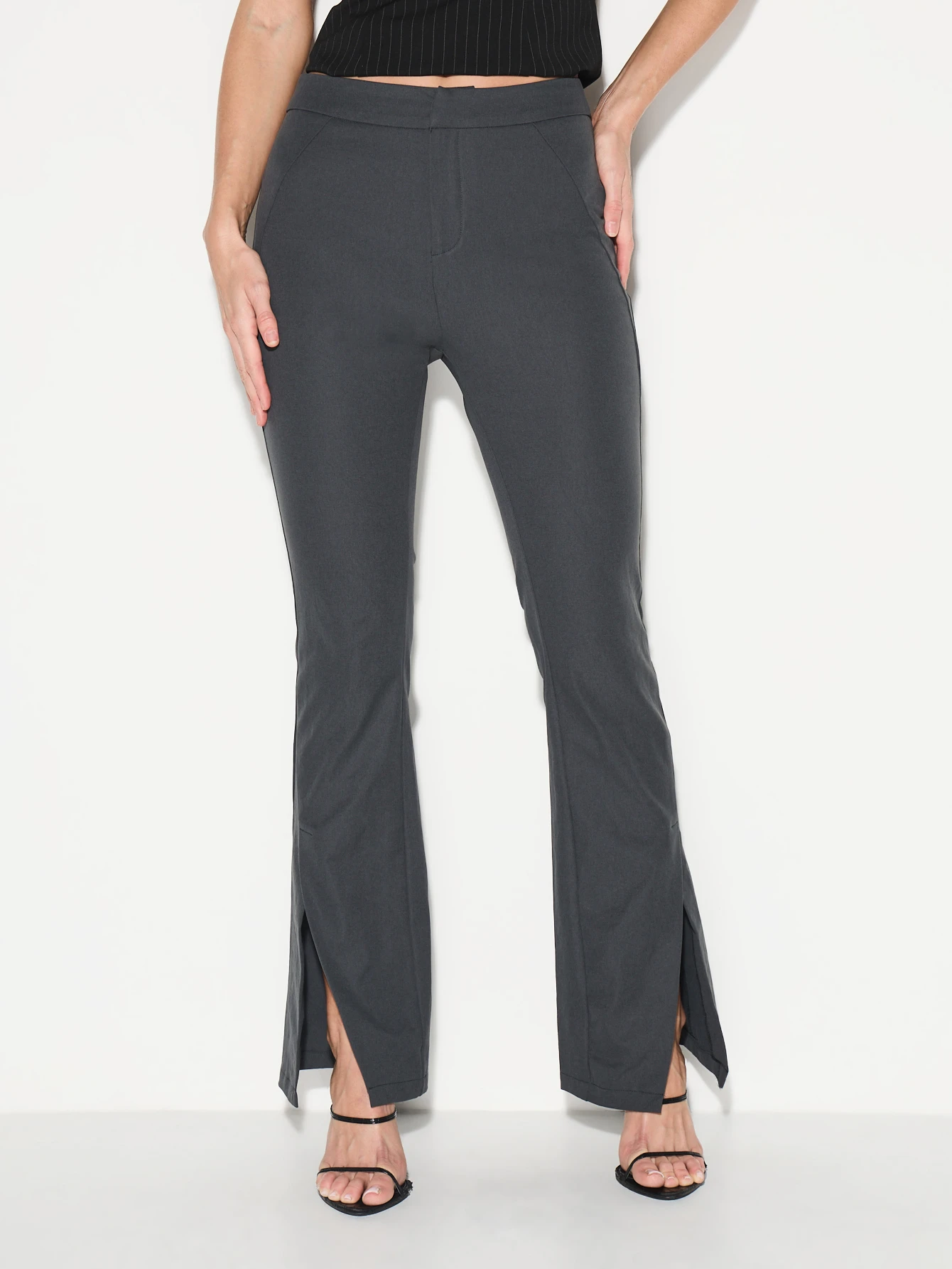 KIZN Split Hem Flare Trousers With Slit Detail
