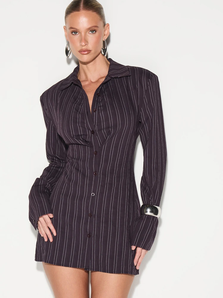 KIZN Striped Oversized Shirt Mini Dress