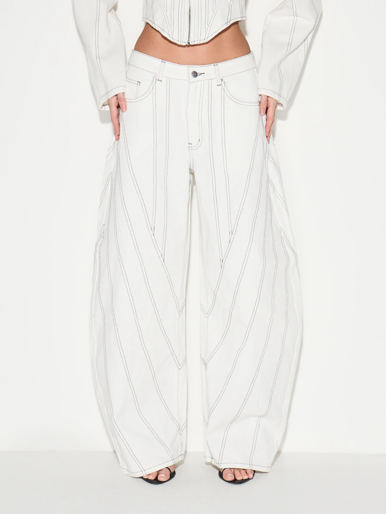 KIZN High Rise Wide Leg Topstitch Jeans