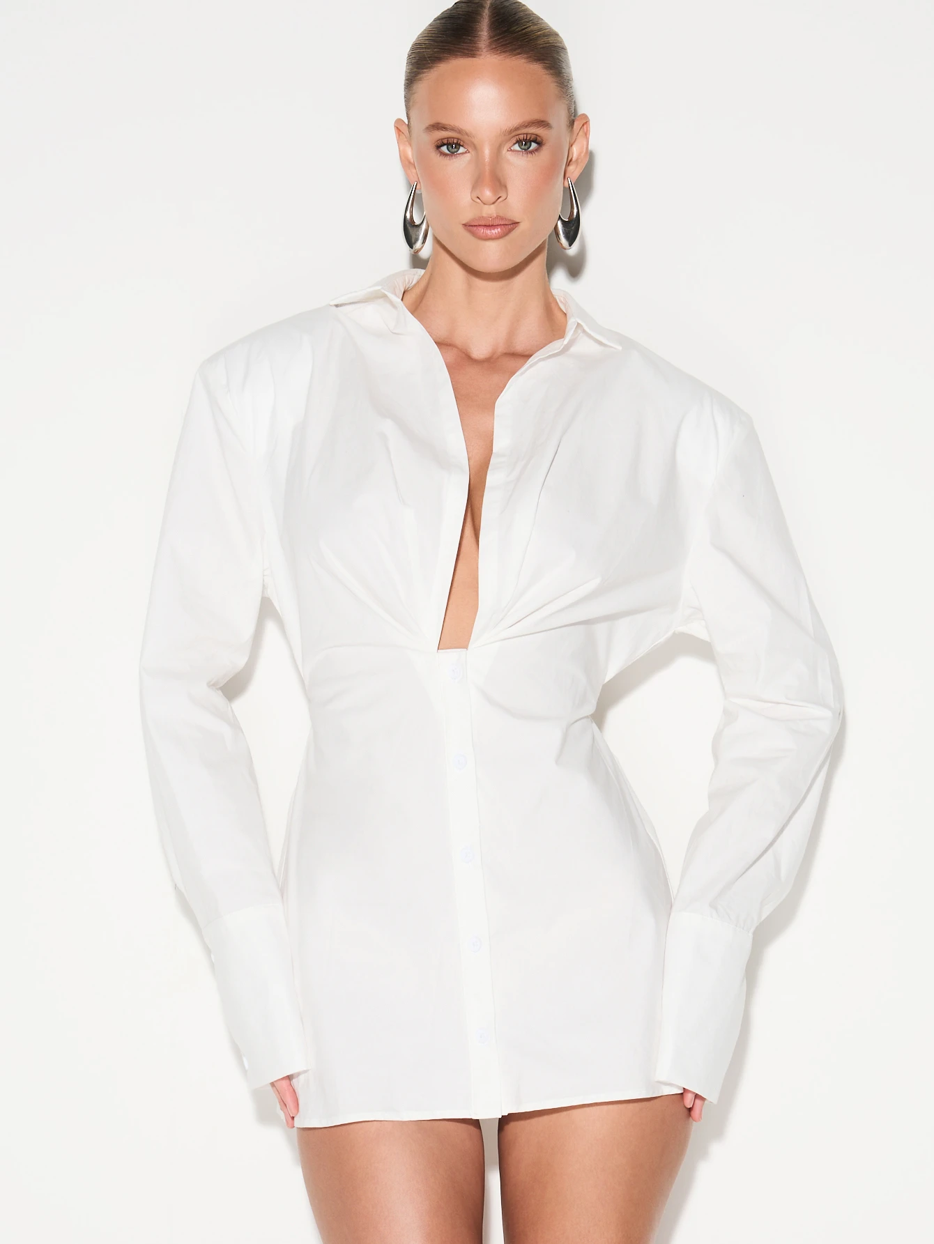 KIZN Oversized Collared Button Down Shirt Dress