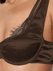 AiiRZ 缎面蕾丝边钢圈半罩杯文胸，胸部支撑，女性贴身内衣，睡衣家居服。 - 巧克力棕 - 查看 6