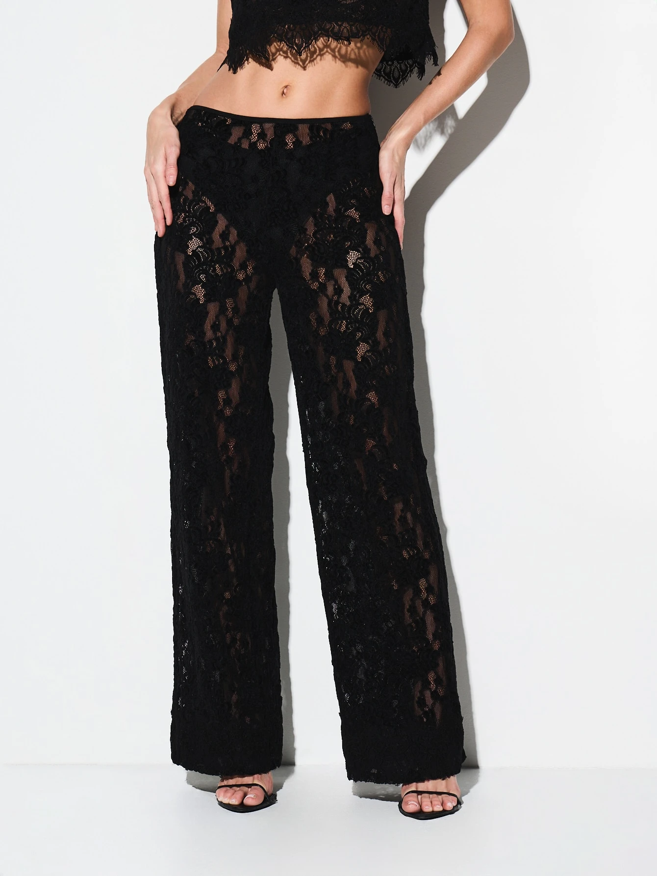 KIZN Black Lace Straight Leg Palazzo Pants