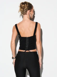 KIZN Lace Up Corset Tank Top With Metal Eyelets And Tie Details For Evening Occasions - Black - View 2