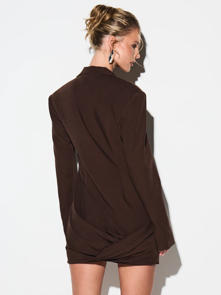 KIZN Brown Wrap Front Blazer Mini Dress For Valentine's Day