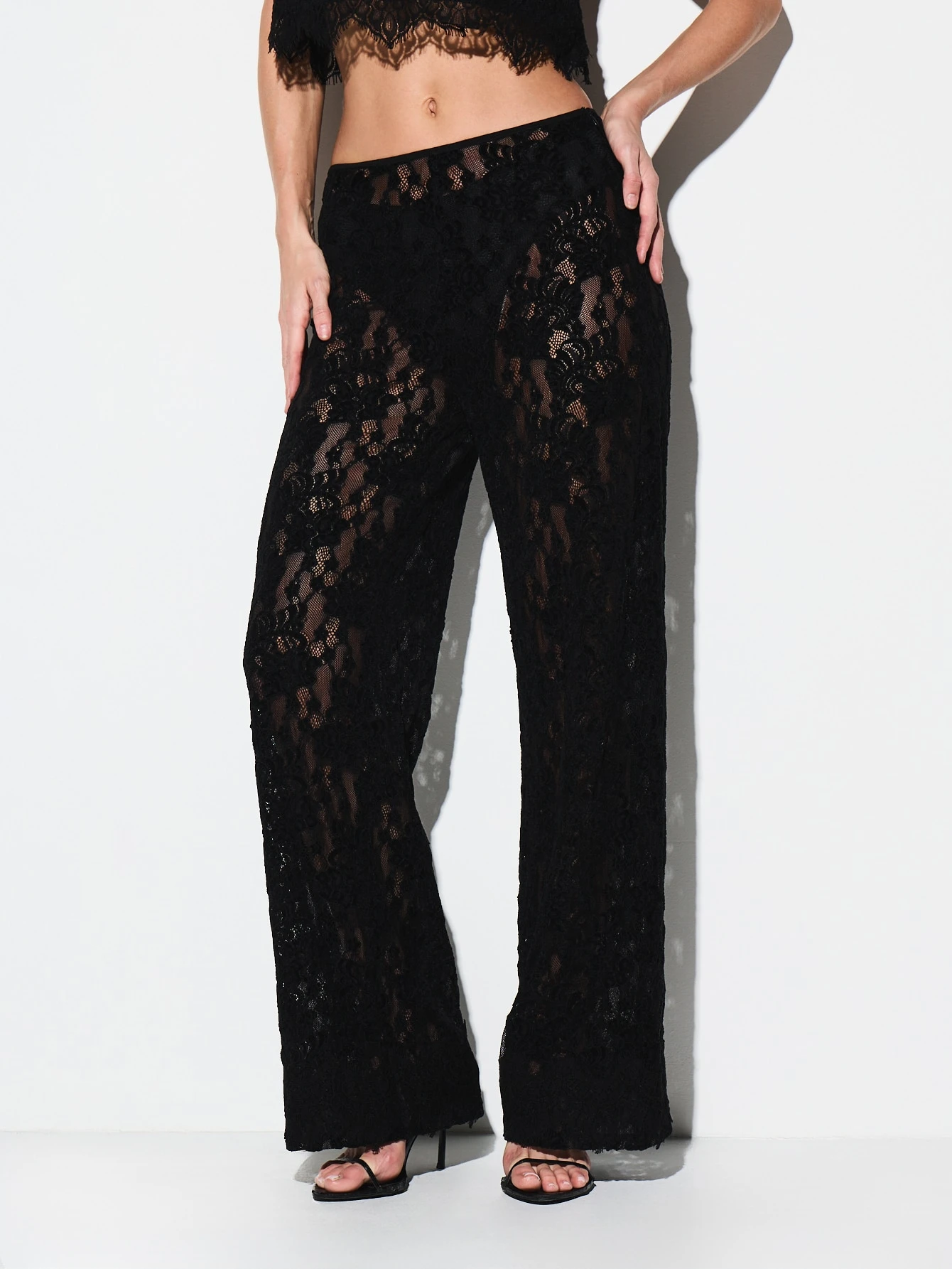 KIZN Black Lace Straight Leg Palazzo Pants