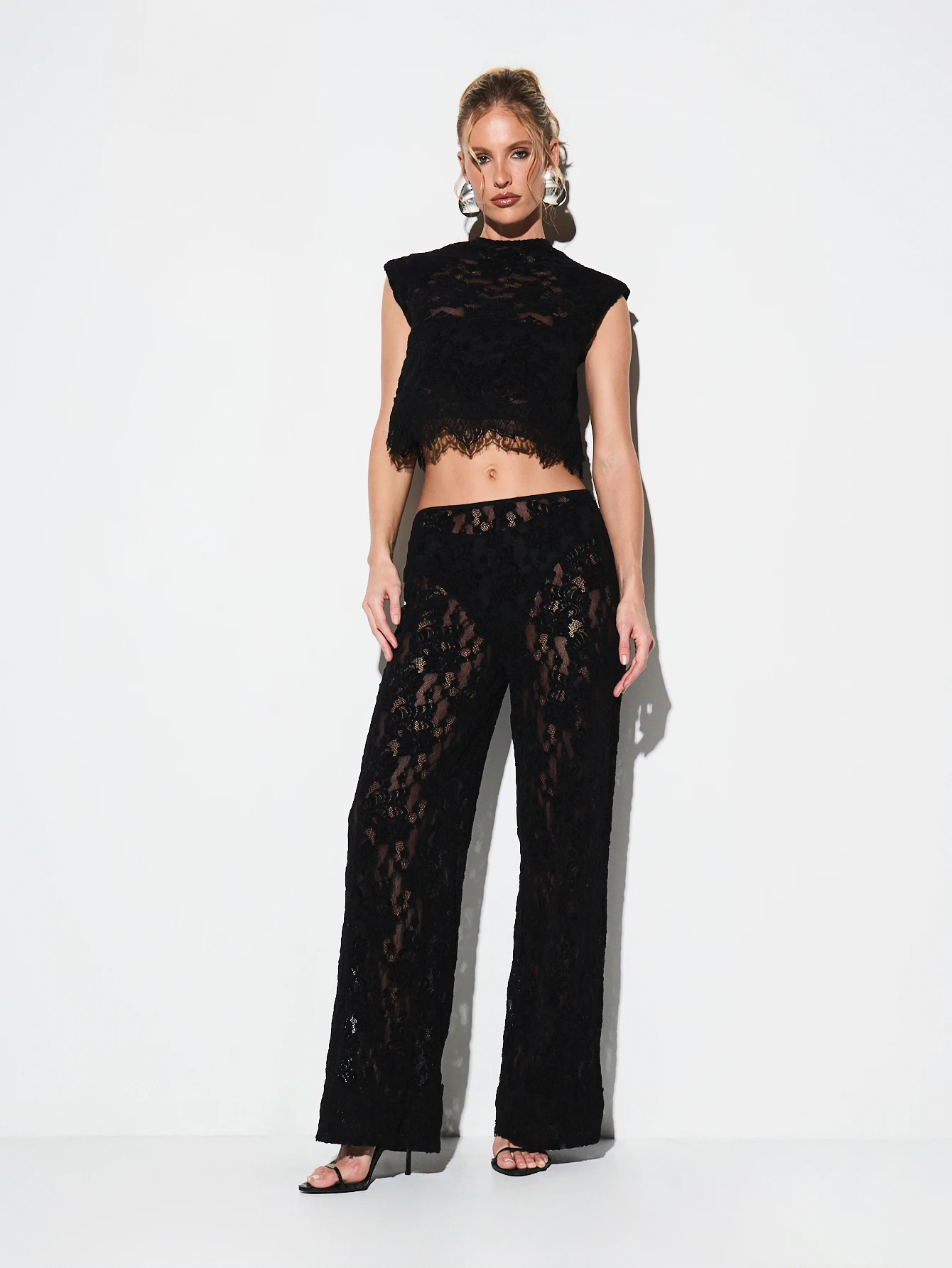 KIZN Black Lace Straight Leg Palazzo Pants