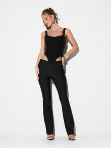 KIZN Lace Up Corset Tank Top With Metal Eyelets And Tie Details For Evening Occasions - Black - View 4